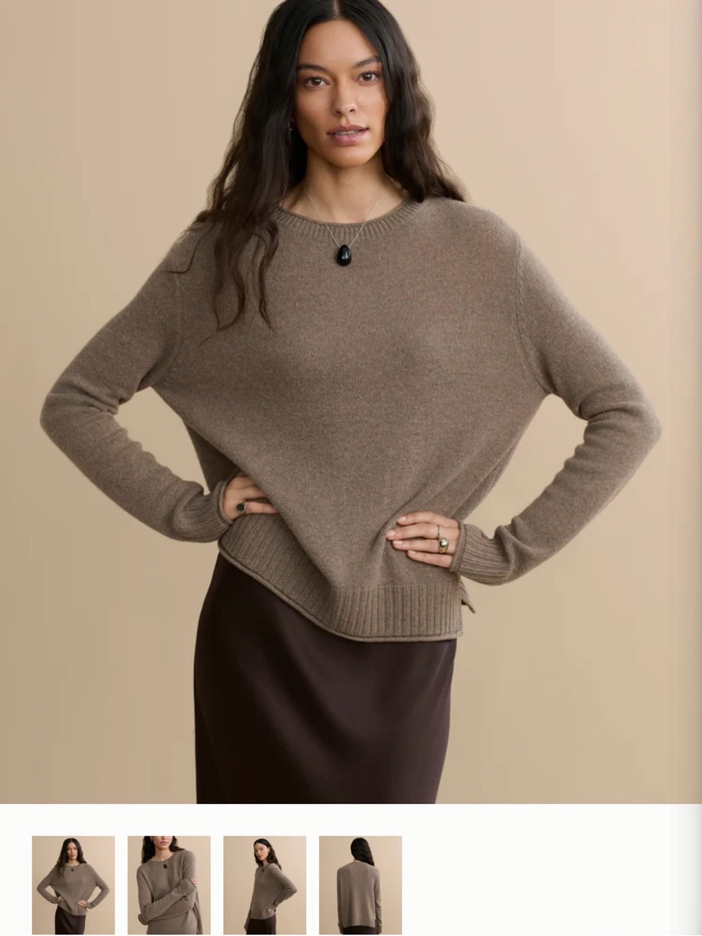Jenni Kayne Women's Taupe Cozy Cashmere-blend Crewneck Sweater Medium